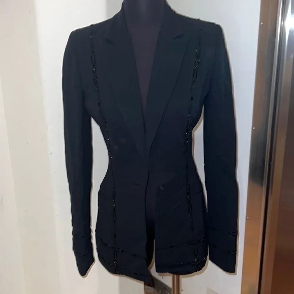 Badgley Mischka womens S/M shoulder pad blazer suit for going out black beaded